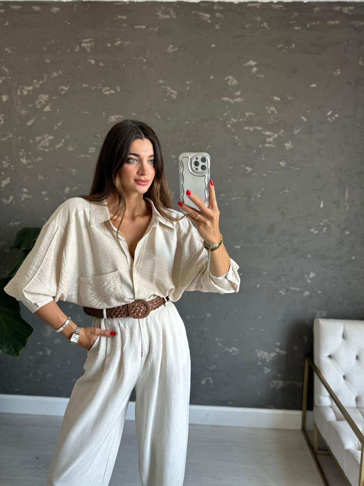 Taş Rengi Oversize ELsa Gömlek
