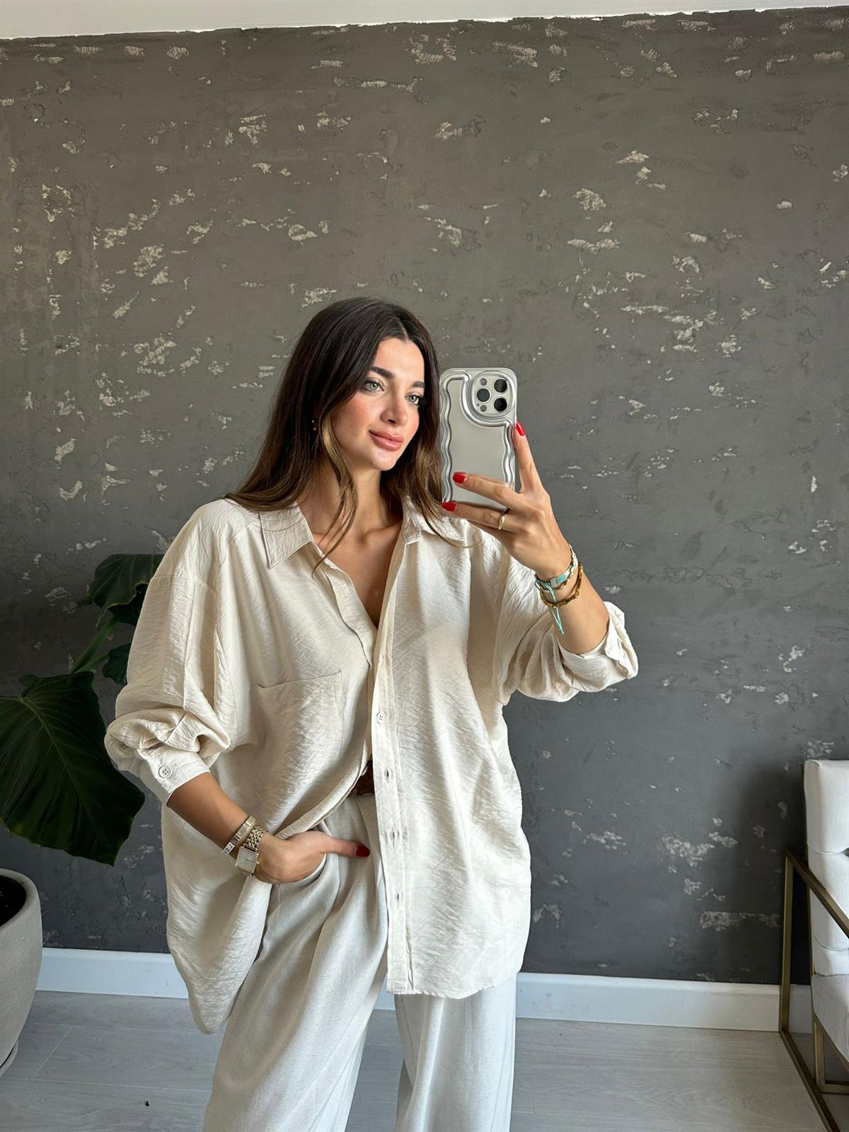 Taş Rengi Oversize ELsa Gömlek