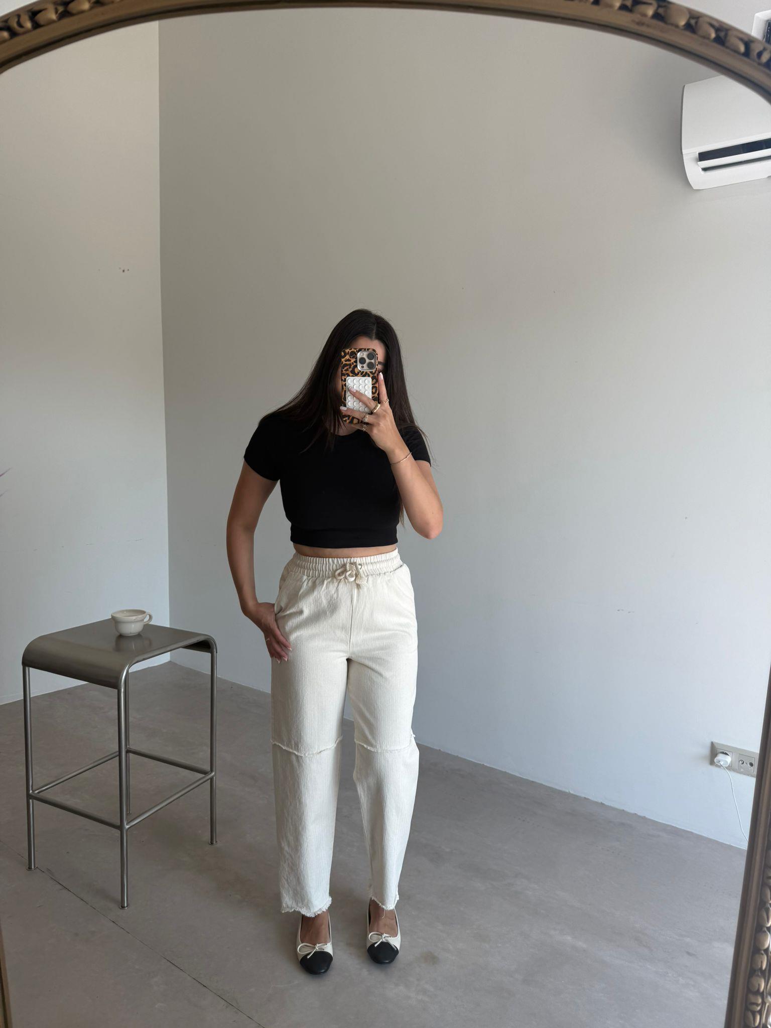 Taş Rengi Paça Detaylı Gabardin Pantolon