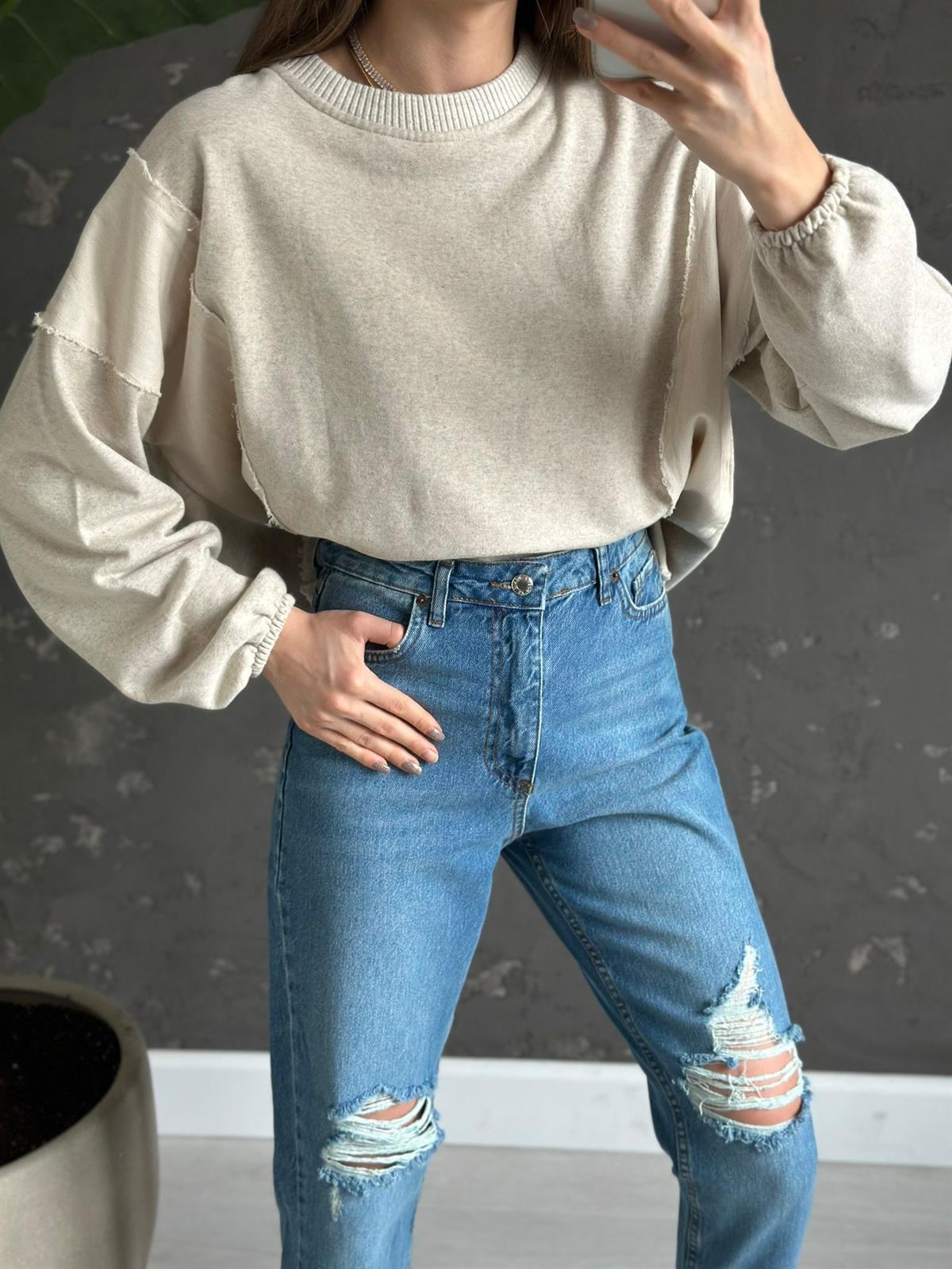 Taş Rengi Tasarım Sweat