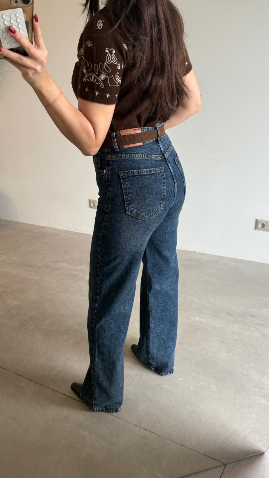 Taşlanmış Kahve Süet Kemerli Straight Jean