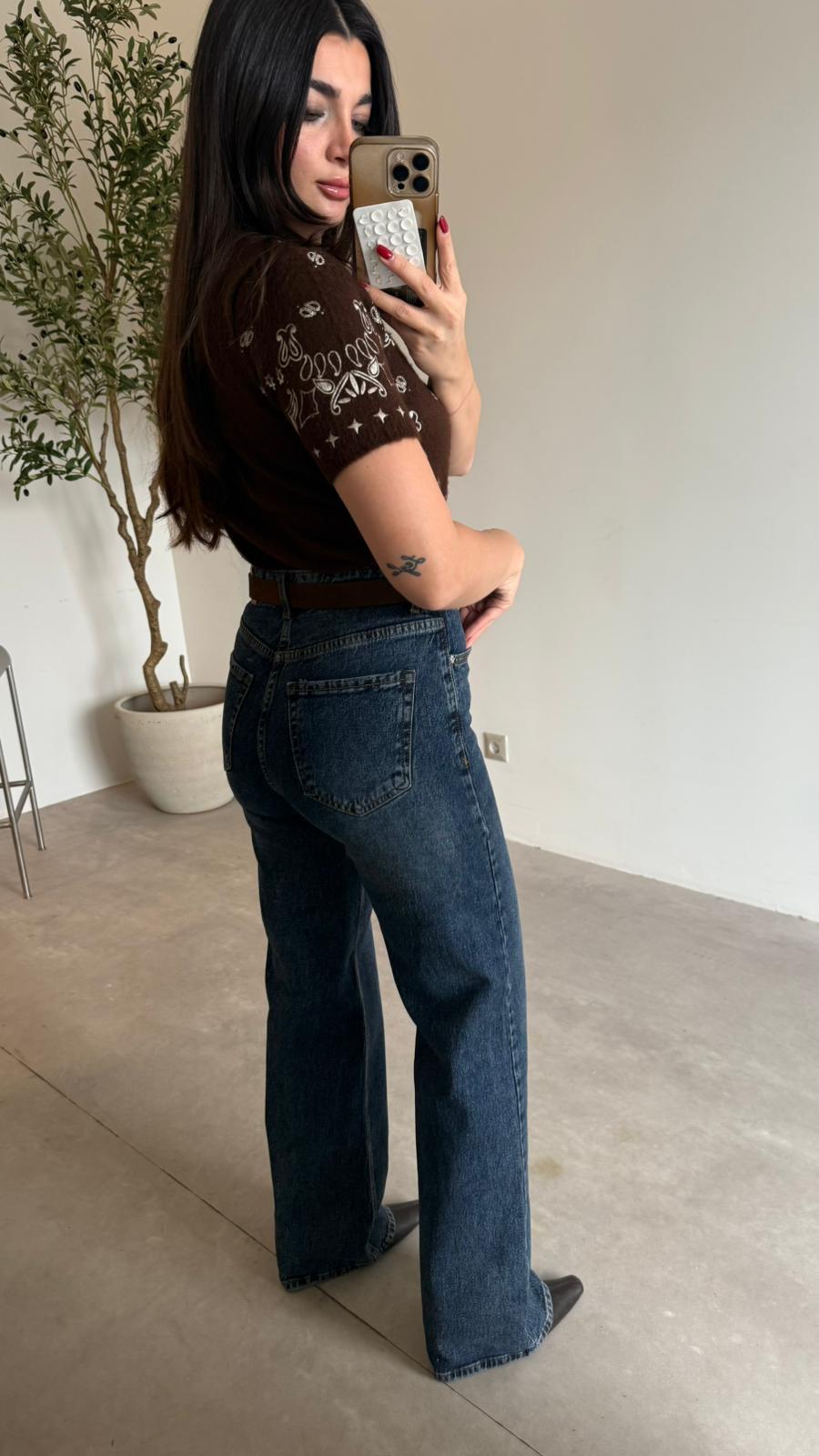 Taşlanmış Kahve Süet Kemerli Straight Jean