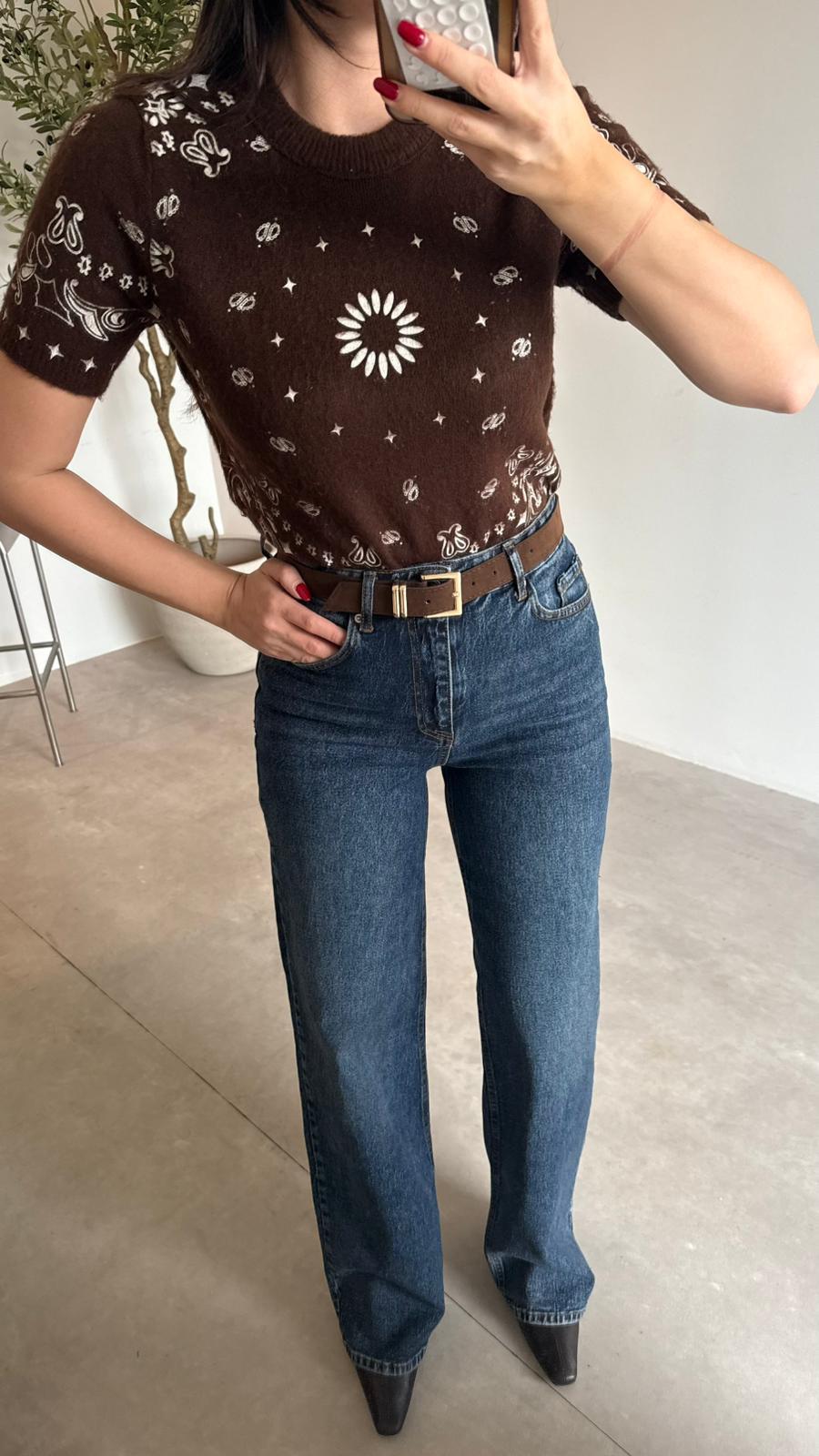 Taşlanmış Kahve Süet Kemerli Straight Jean