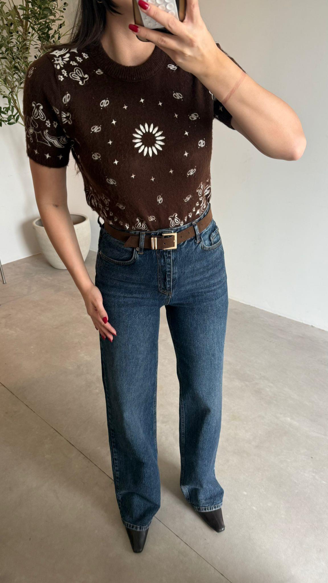 Taşlanmış Kahve Süet Kemerli Straight Jean