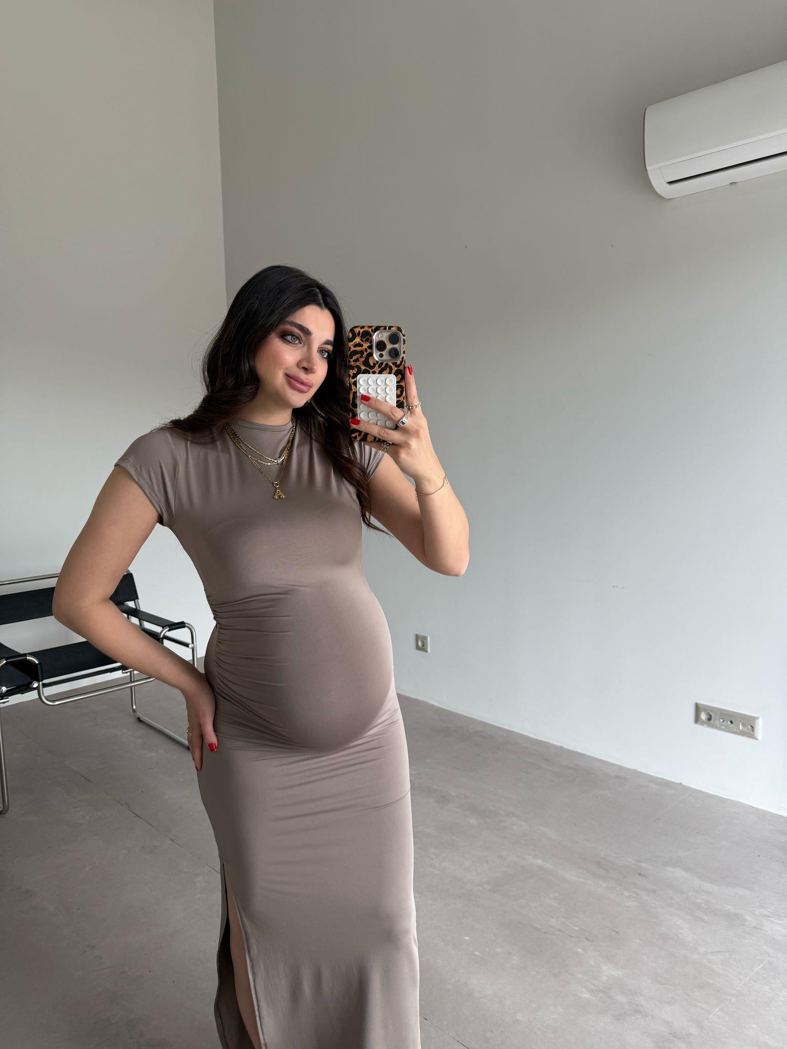 Vizon Drapeli Yırtmaçlı Bella Elbise