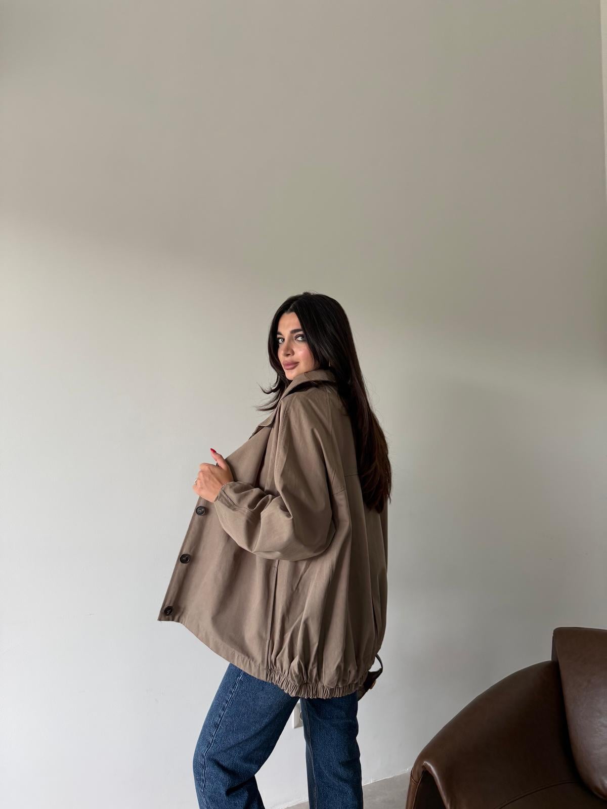 Vizon Kahve Düğmeli Oversize Ceket