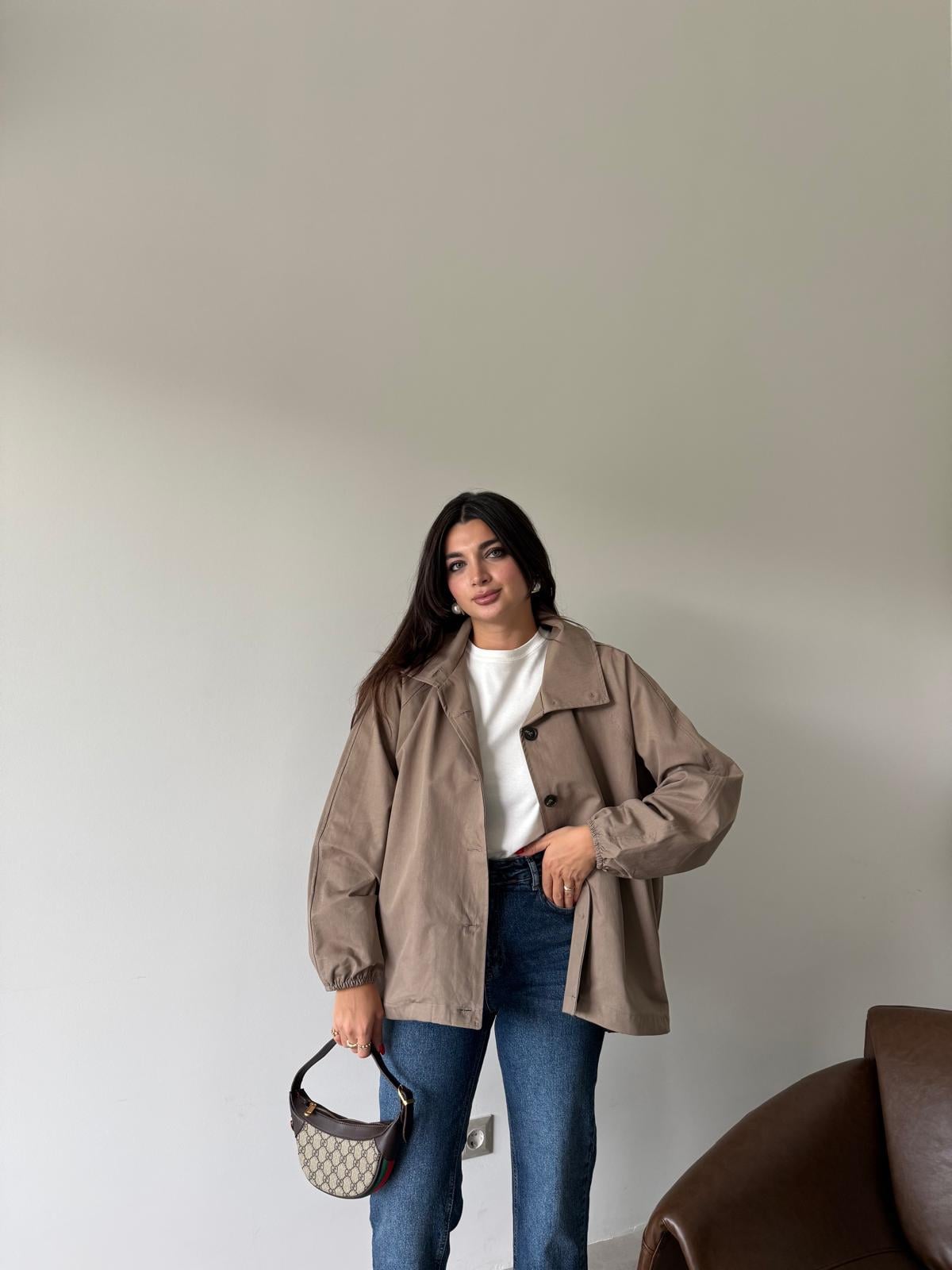 Vizon Kahve Düğmeli Oversize Ceket
