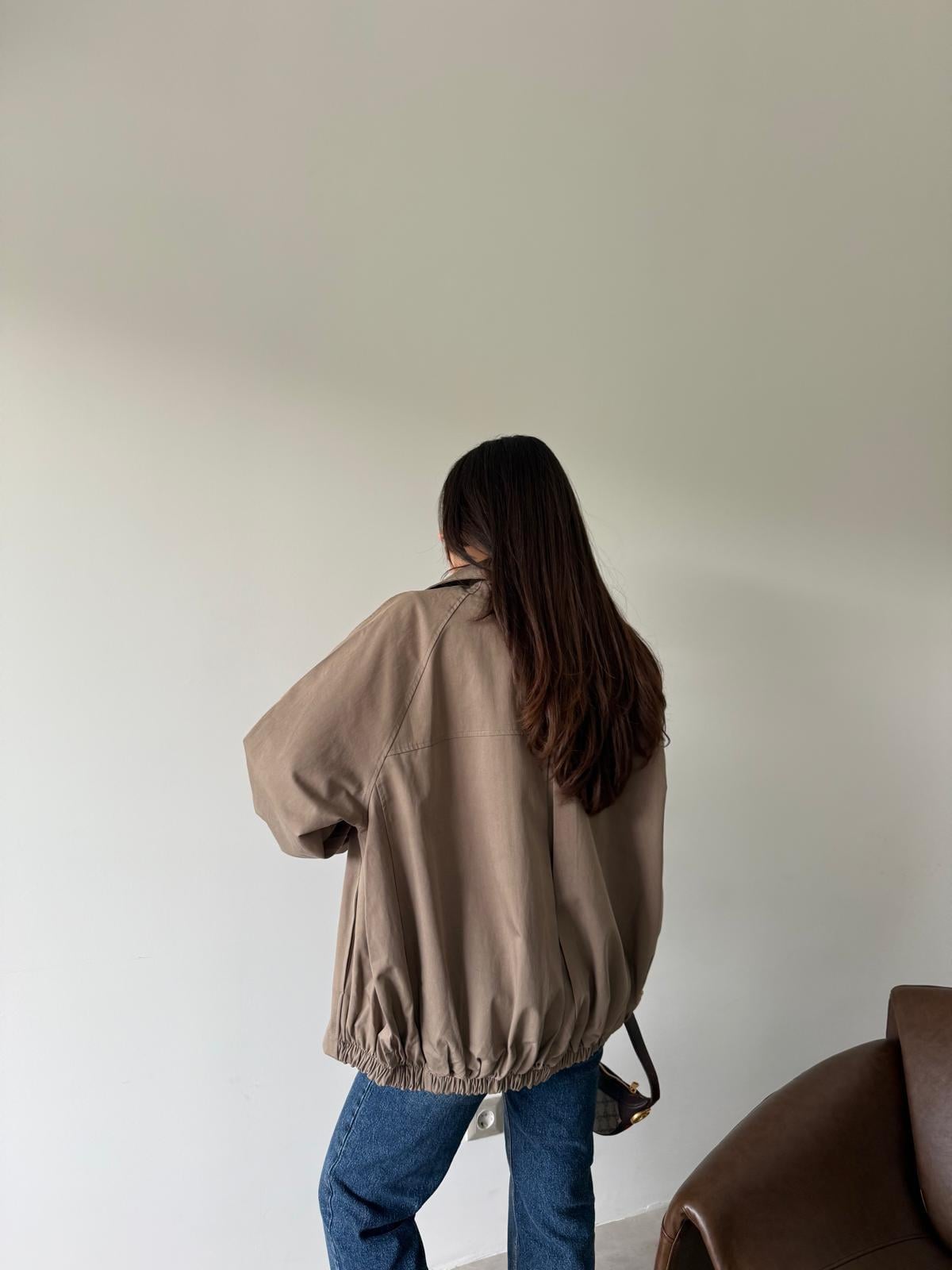 Vizon Kahve Düğmeli Oversize Ceket