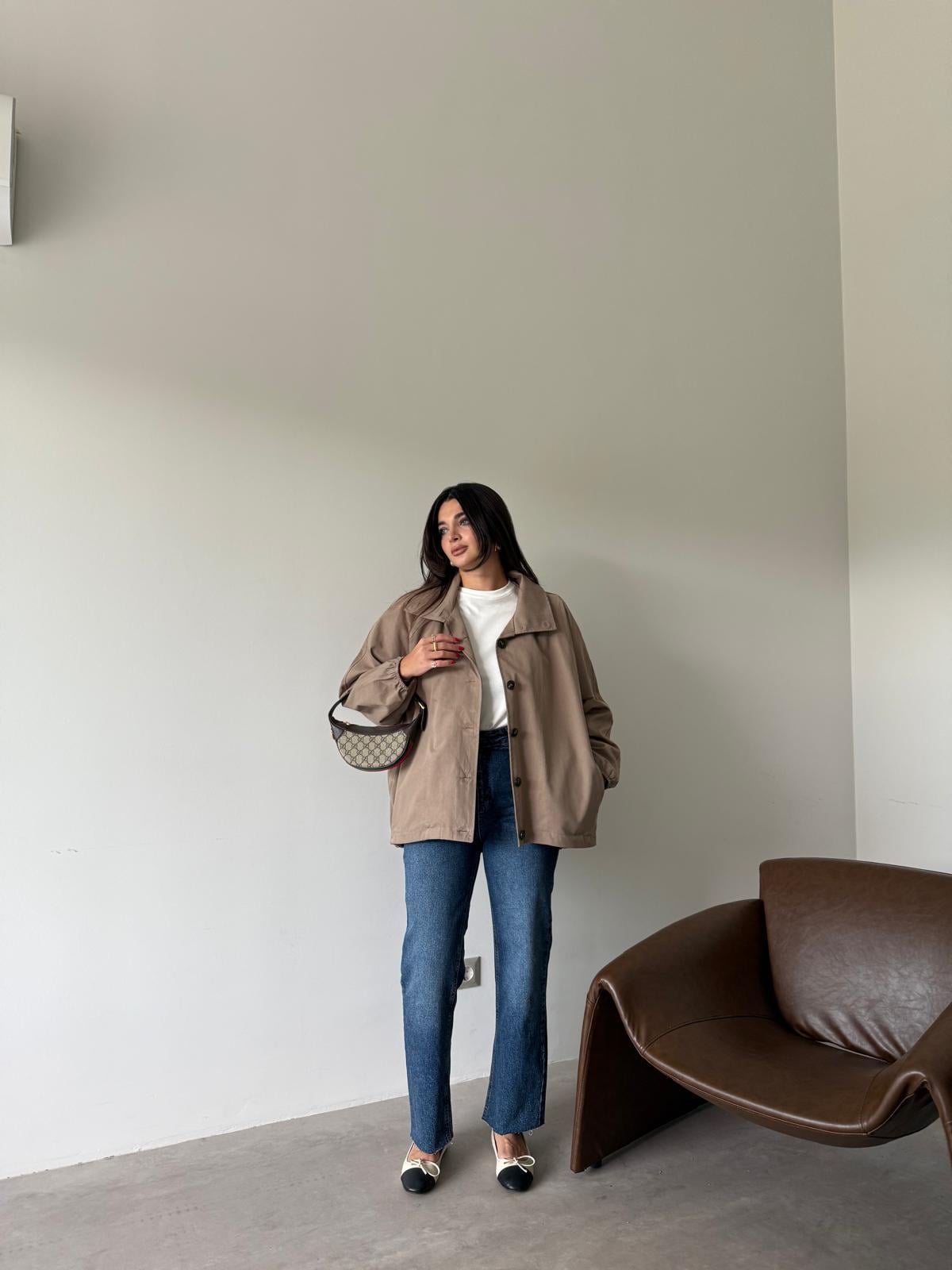 Vizon Kahve Düğmeli Oversize Ceket