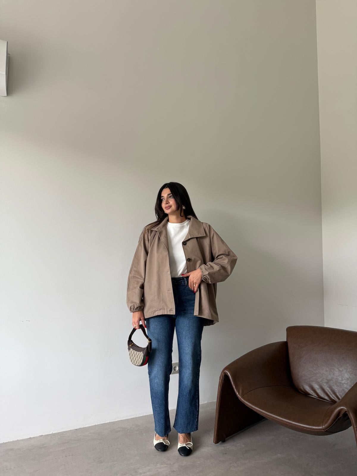 Vizon Kahve Düğmeli Oversize Ceket