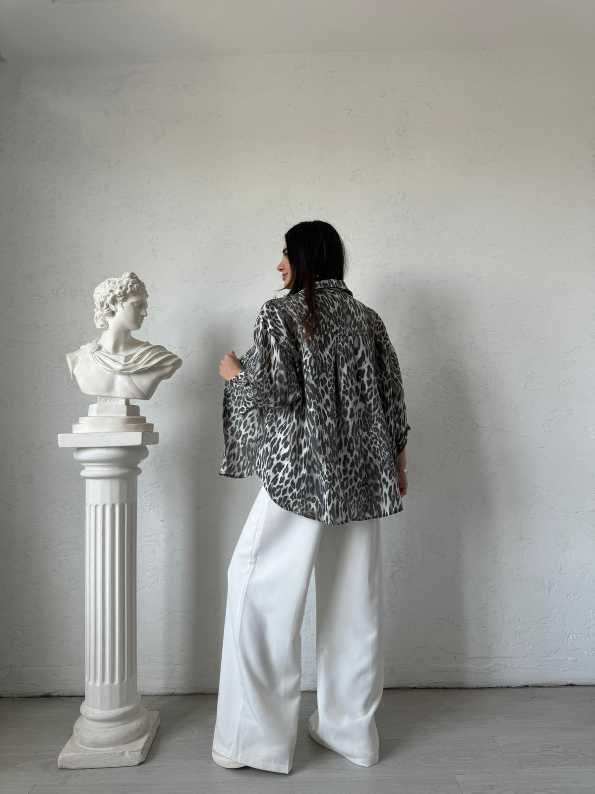 Vizon Leopar Desenli Oversize Gömlek