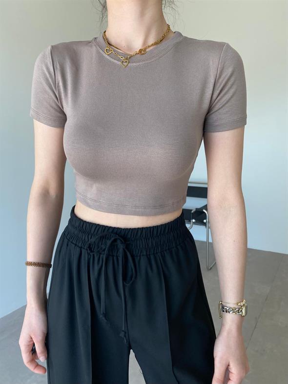 Vizon Likralı Esnek Leo Crop Tişört