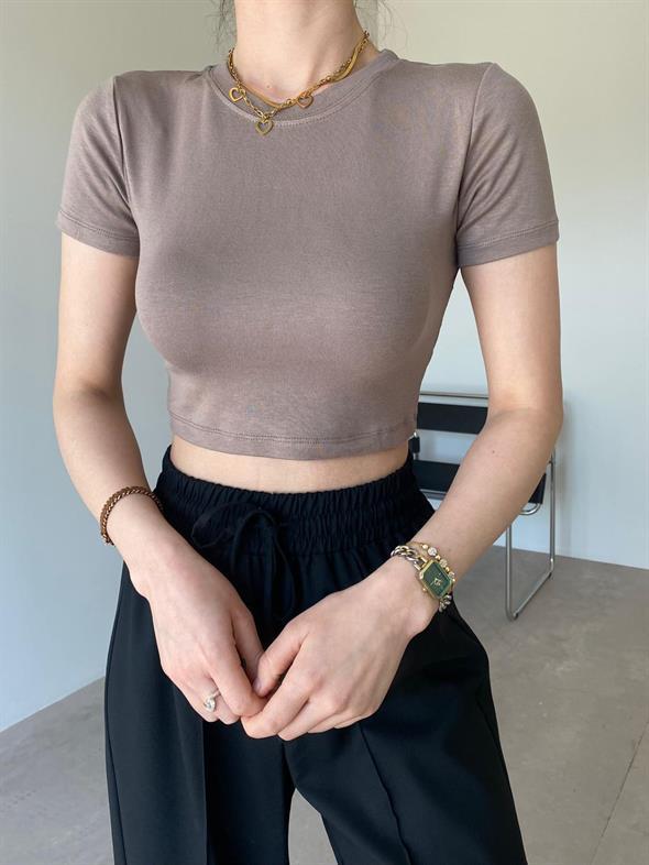 Vizon Likralı Esnek Leo Crop Tişört