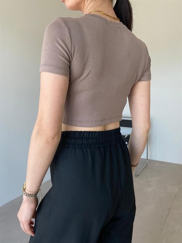 Vizon Likralı Esnek Leo Crop Tişört