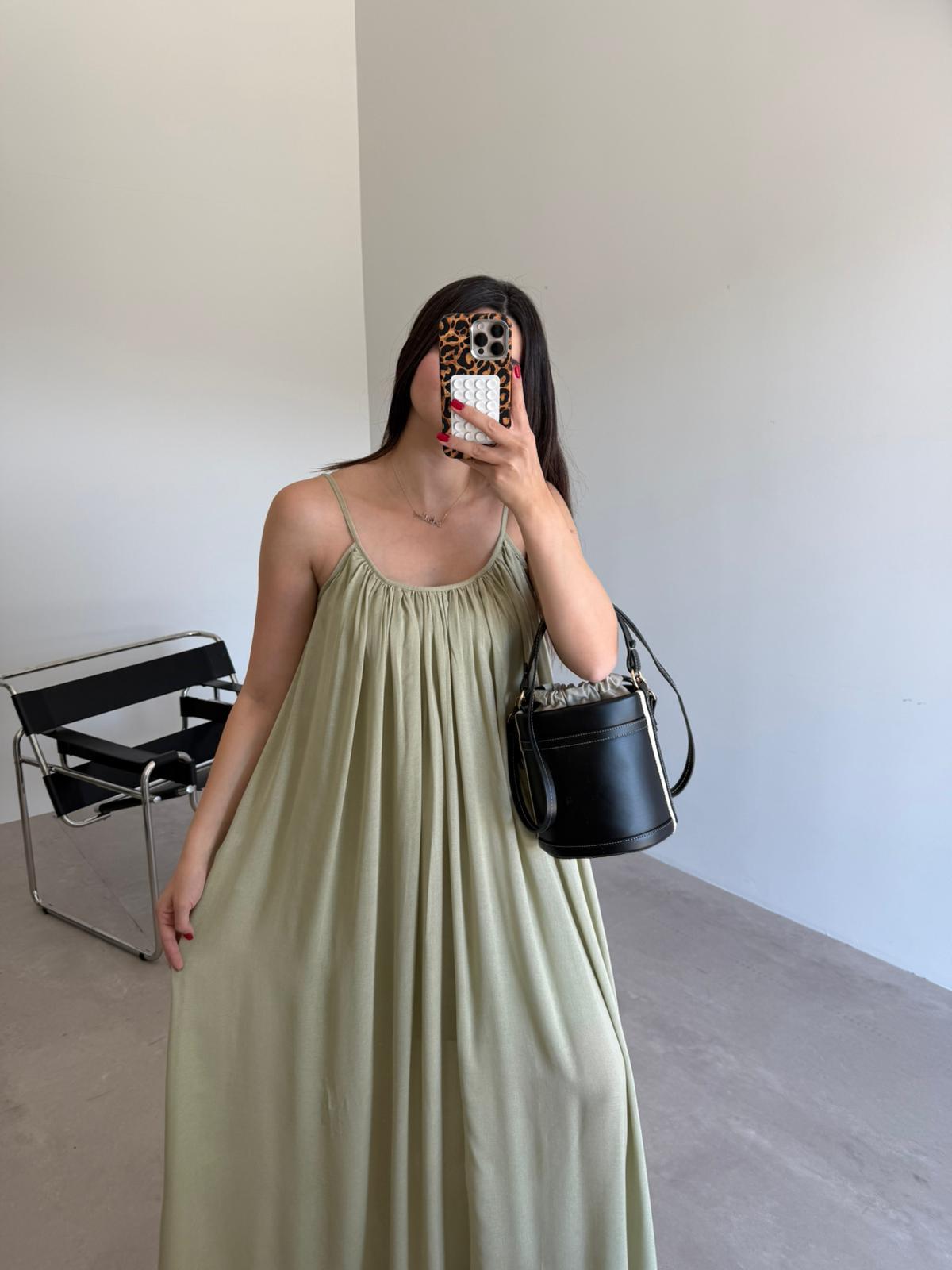 Yeşil Askılı Shay Elbise