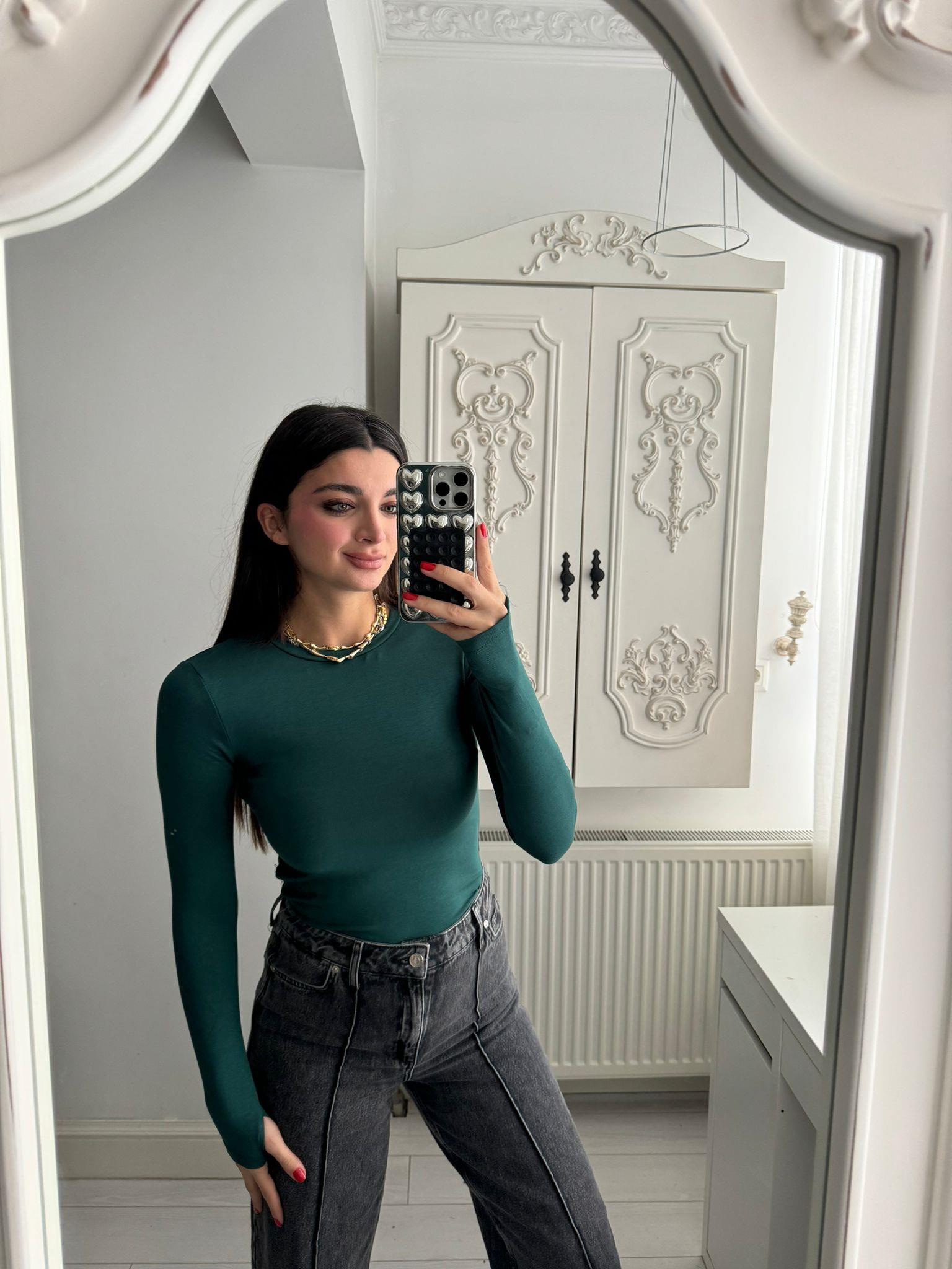 Yeşil Basic Aura Bluz