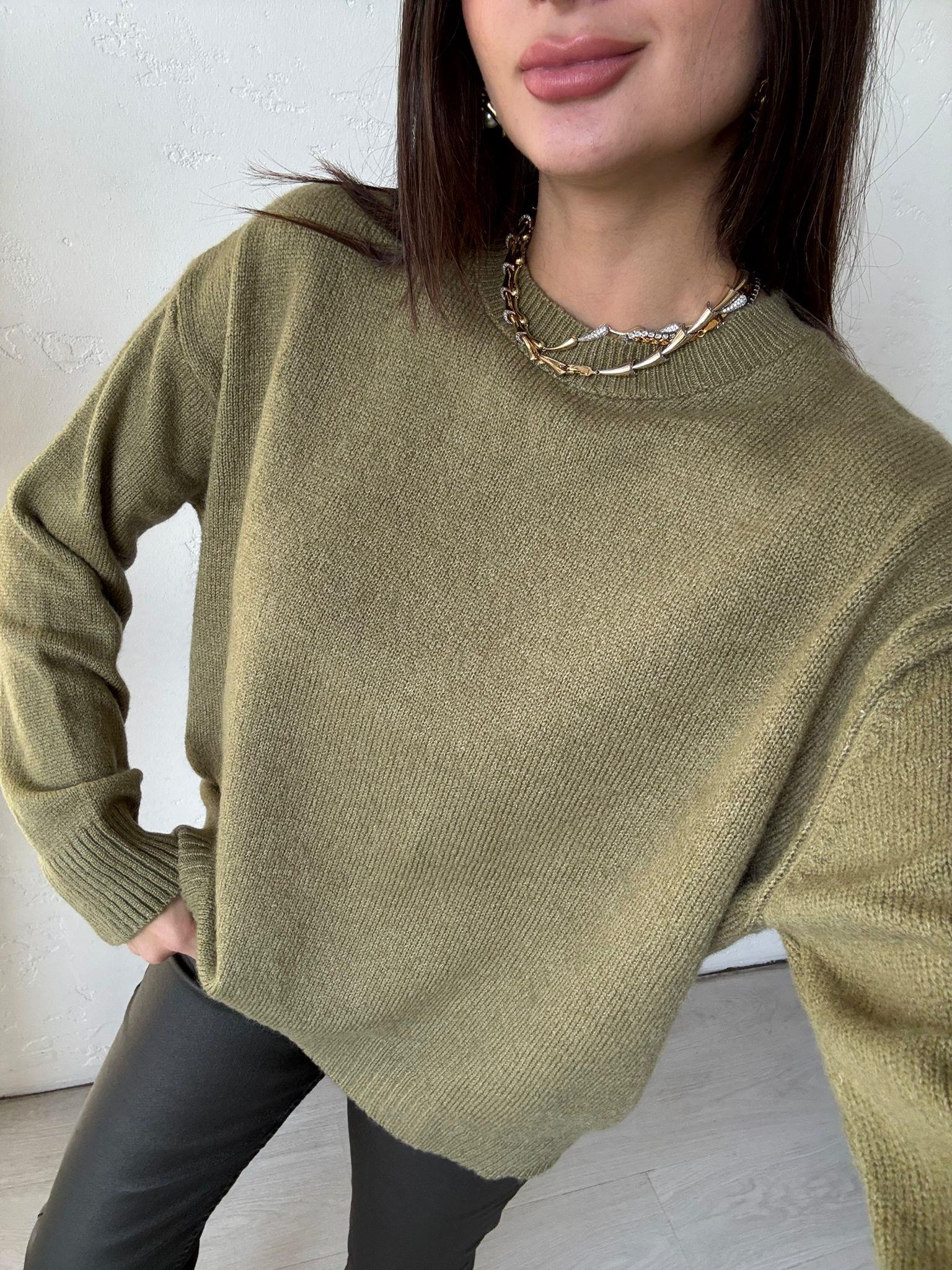 Yeşil Bisiklet Yaka Oversize Kazak
