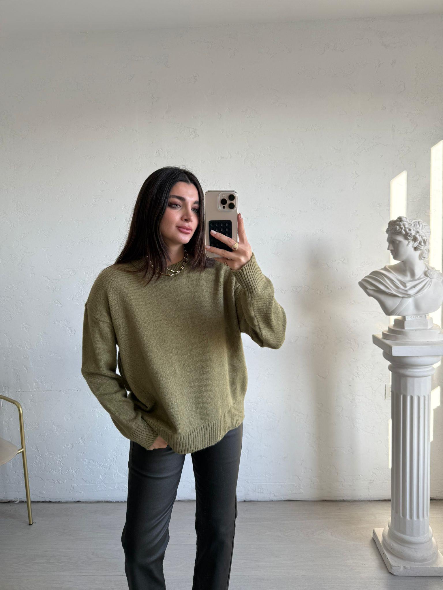 Yeşil Bisiklet Yaka Oversize Kazak