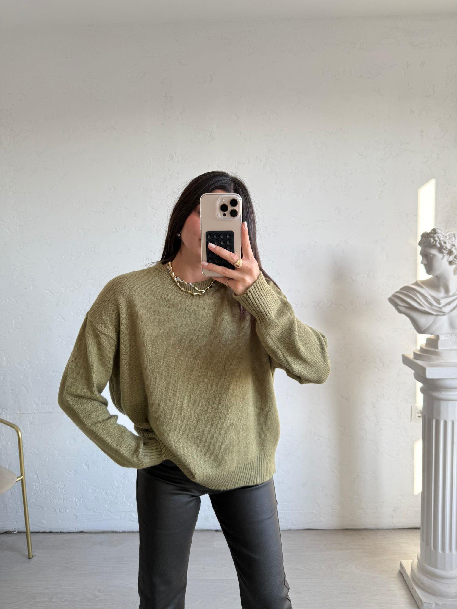 Yeşil Bisiklet Yaka Oversize Kazak