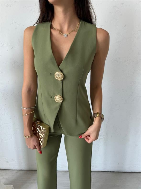 Yeşil Gold Düğmeli Style Takım