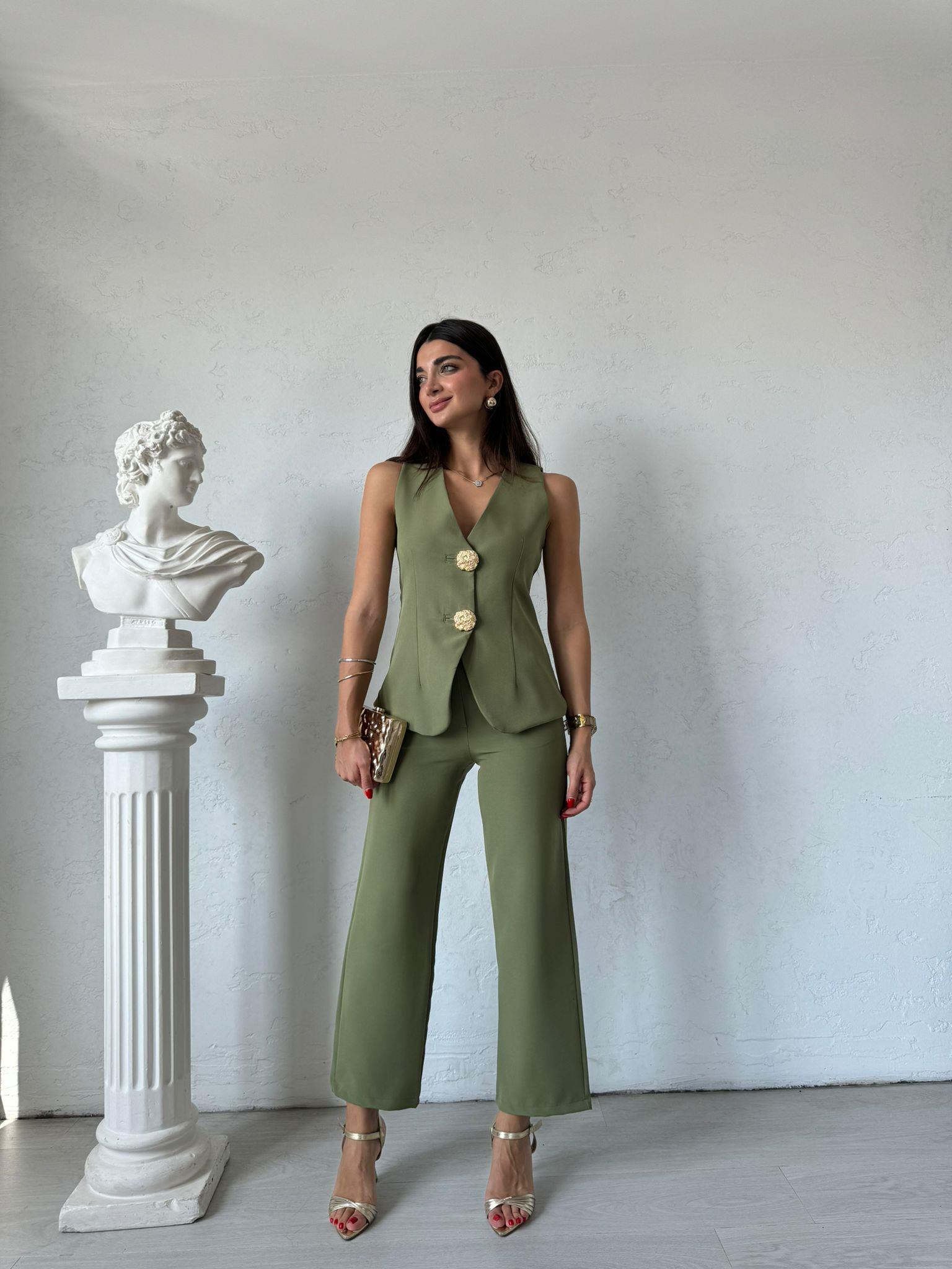 Yeşil Gold Düğmeli Style Takım