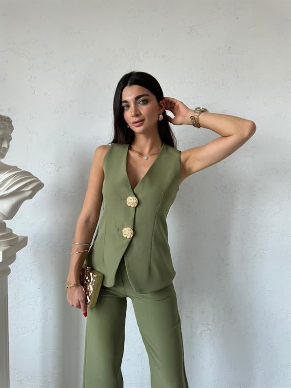 Yeşil Gold Düğmeli Style Takım