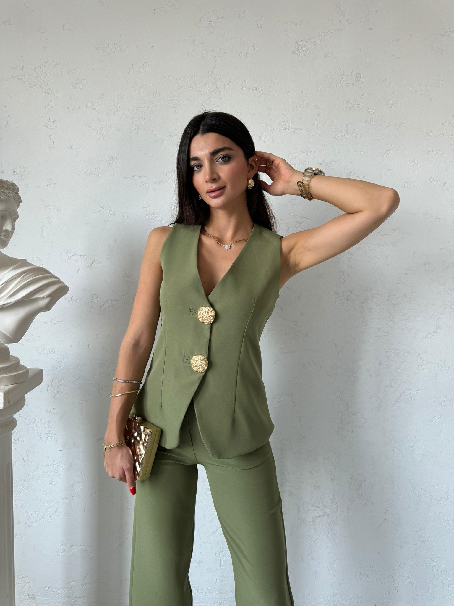 Yeşil Gold Düğmeli Style Takım