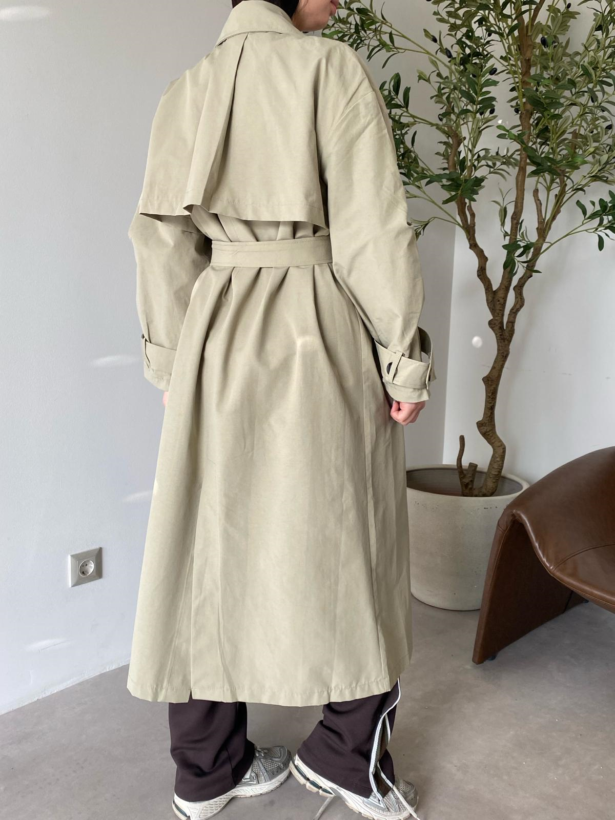 Yeşil Oversize Kuşaklı Trençkot