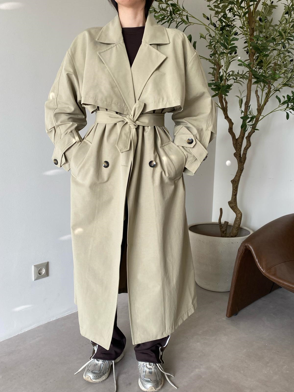 Yeşil Oversize Kuşaklı Trençkot
