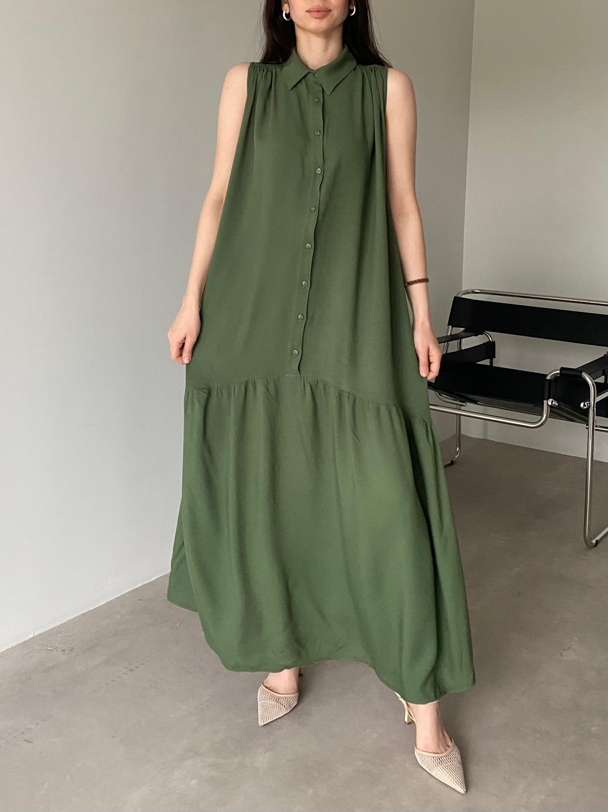 Yeşil Sıfır Kol Gömlek Elbise