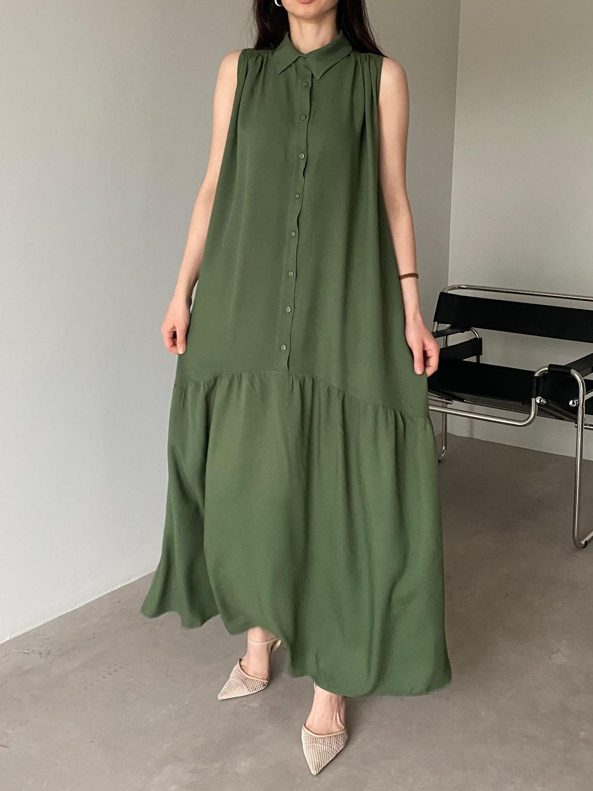 Yeşil Sıfır Kol Gömlek Elbise