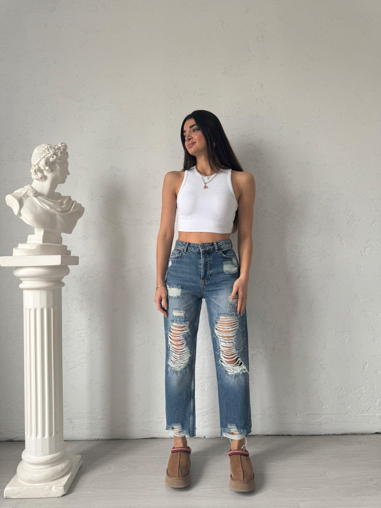 Yırtıklı Düğme Detaylı JEAN