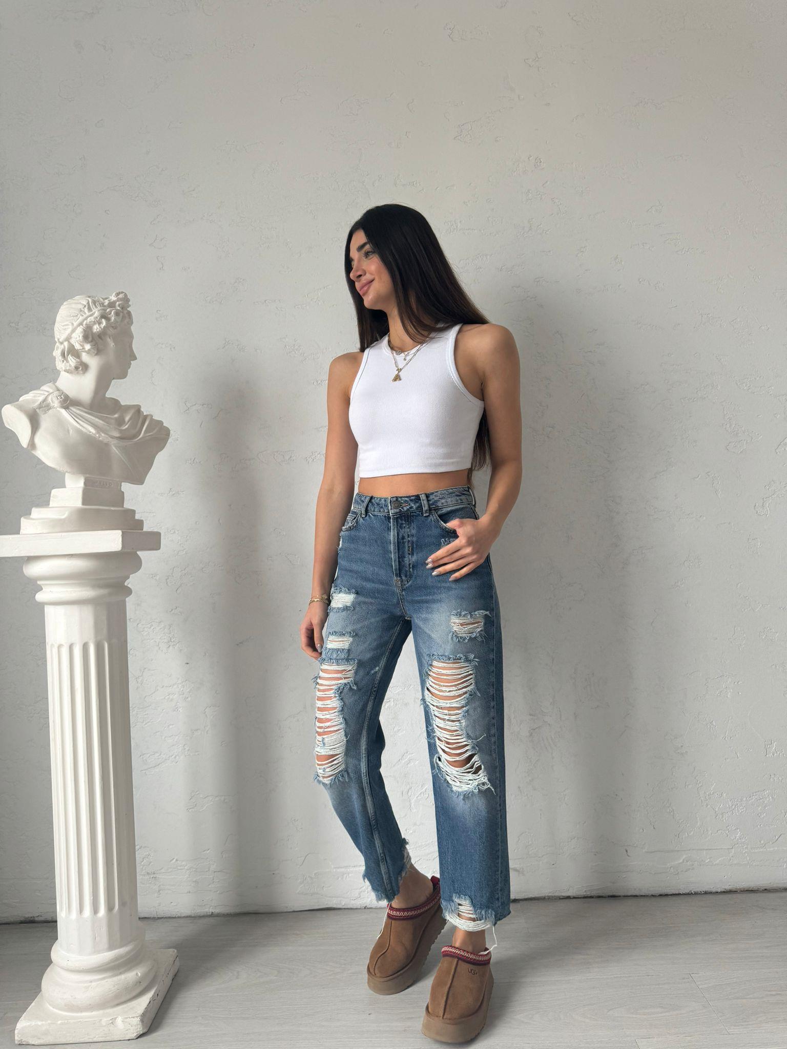 Yırtıklı Düğme Detaylı JEAN
