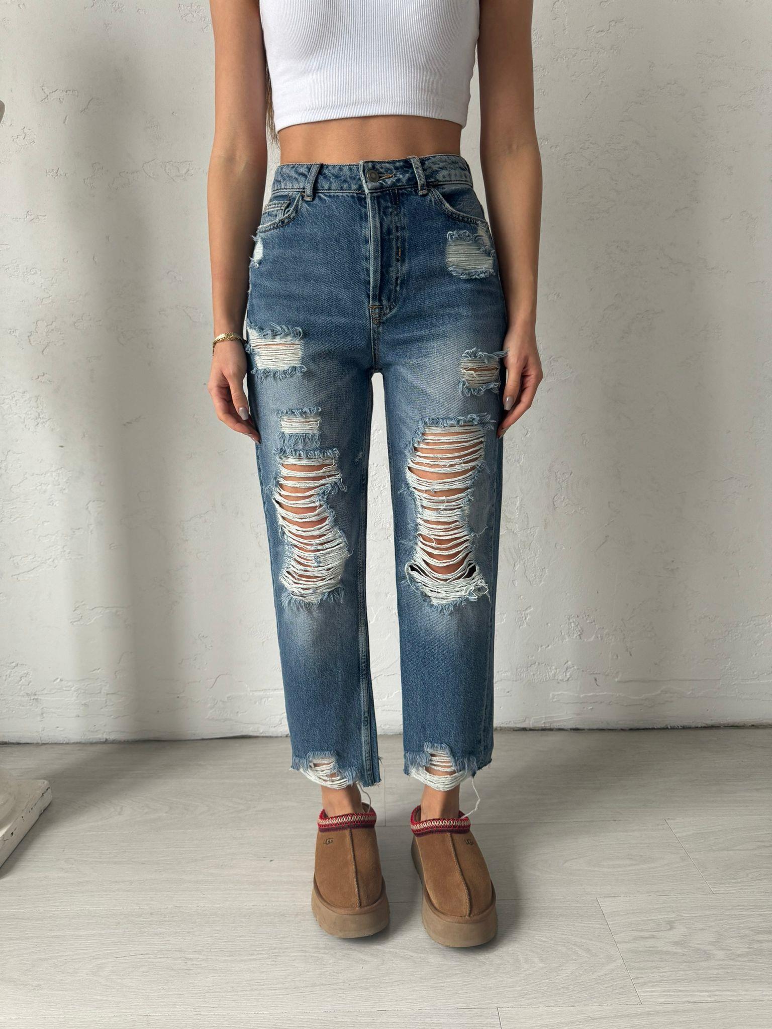 Yırtıklı Düğme Detaylı JEAN