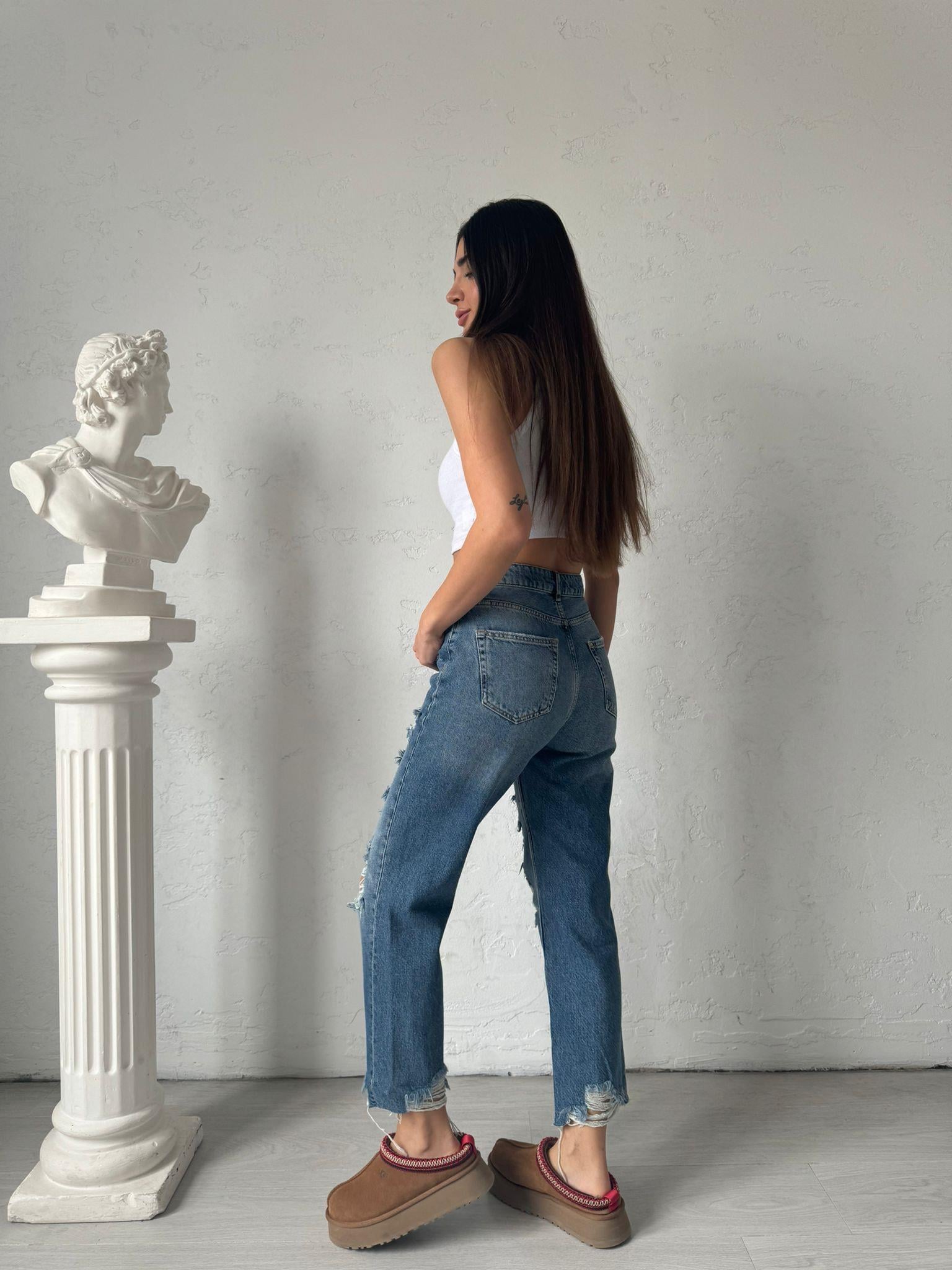 Yırtıklı Düğme Detaylı JEAN