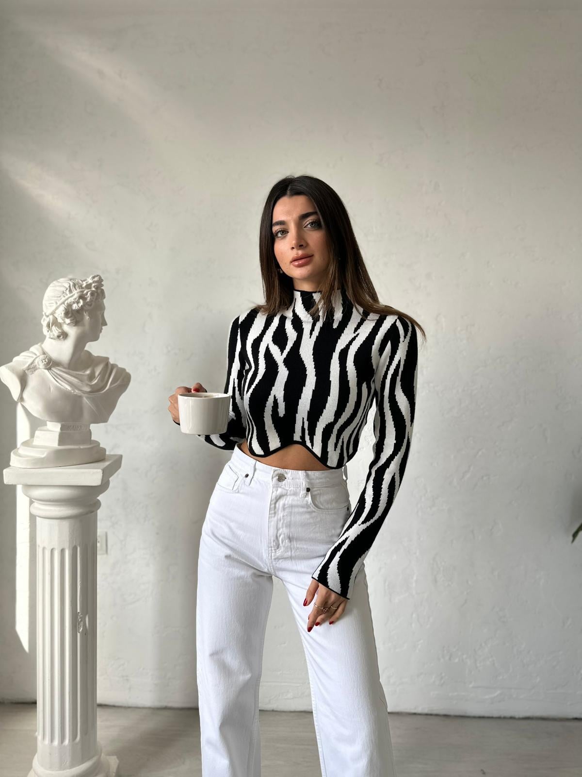 Zebra Desen Crop Kazak
