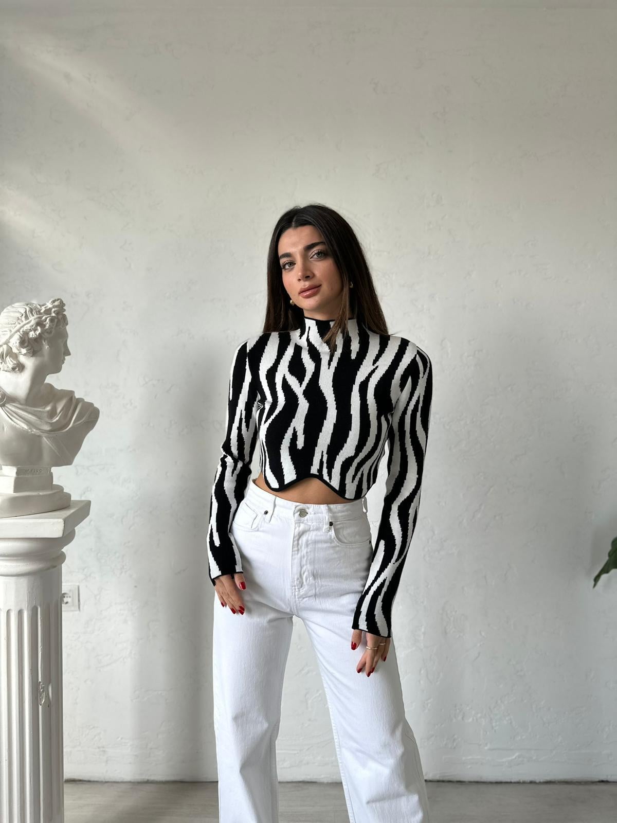 Zebra Desen Crop Kazak