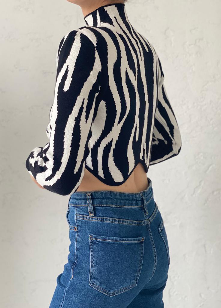 Zebra Desen Crop Kazak