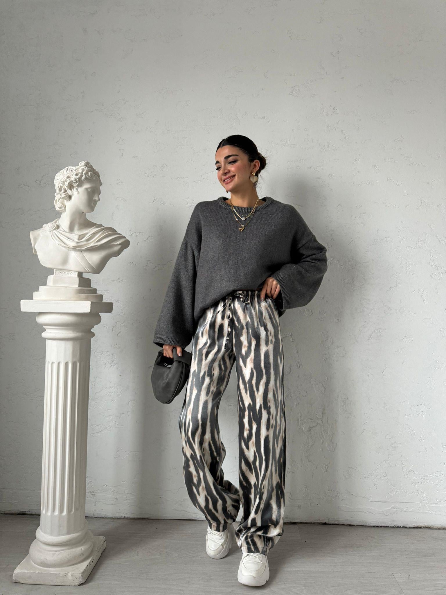 Zebra Desenli Parlak Pantolon