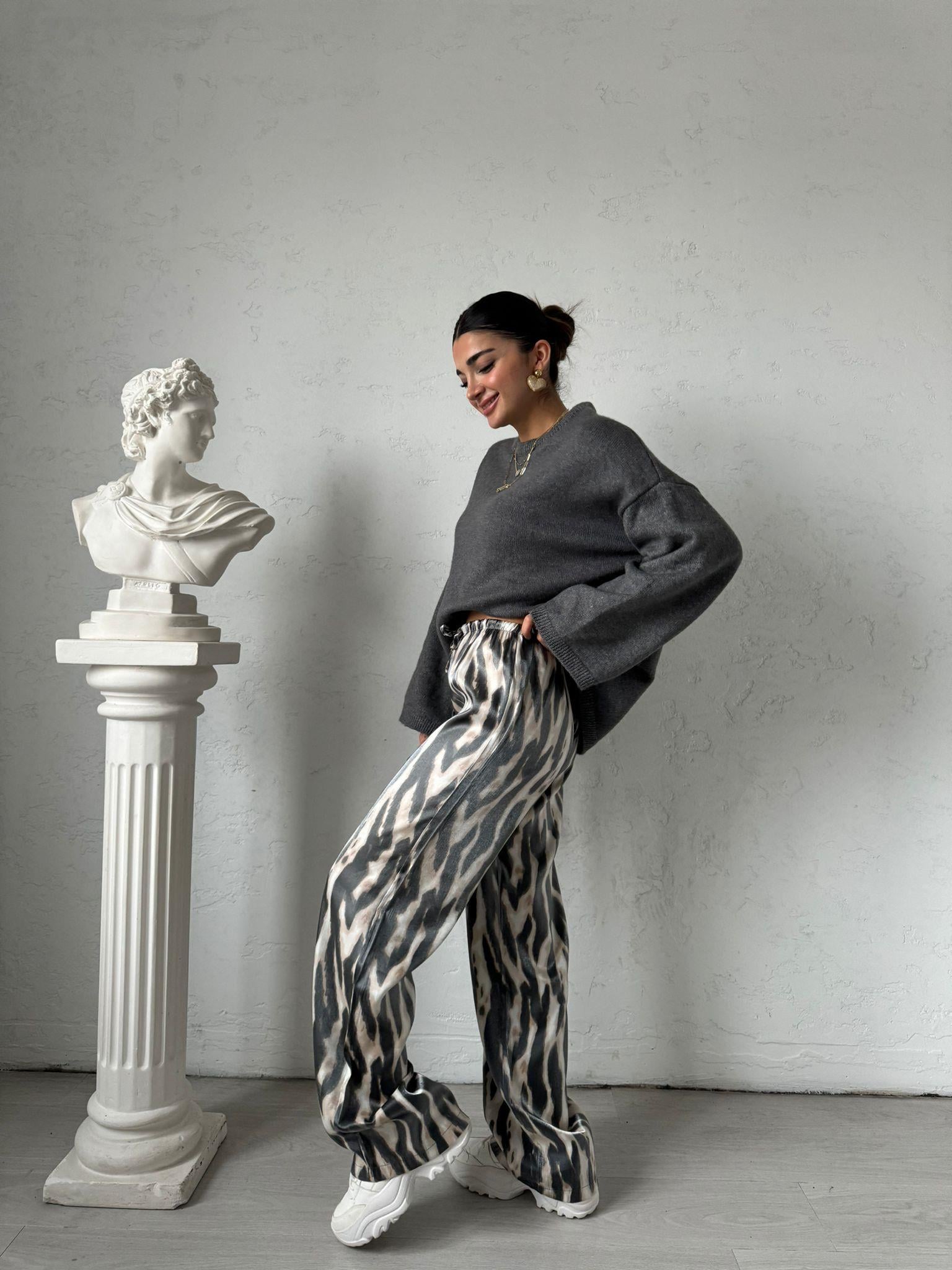 Zebra Desenli Parlak Pantolon