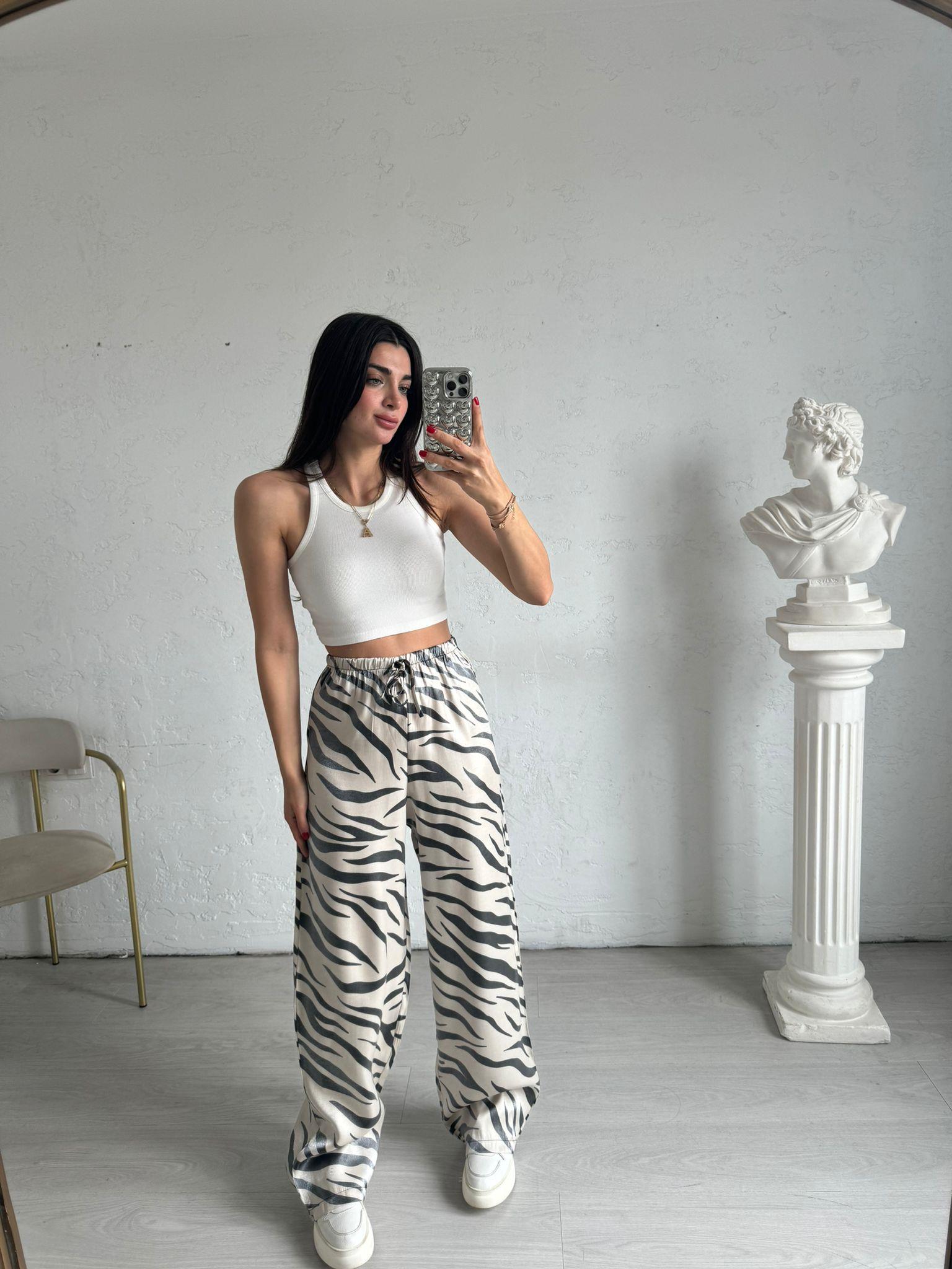 Zebra Desenli Parlak Pantolon