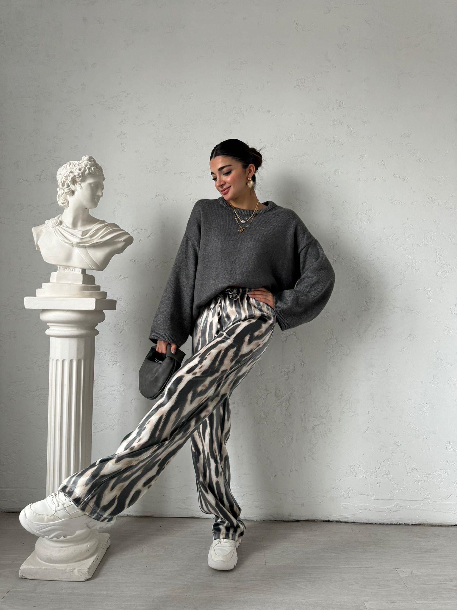 Zebra Desenli Parlak Pantolon
