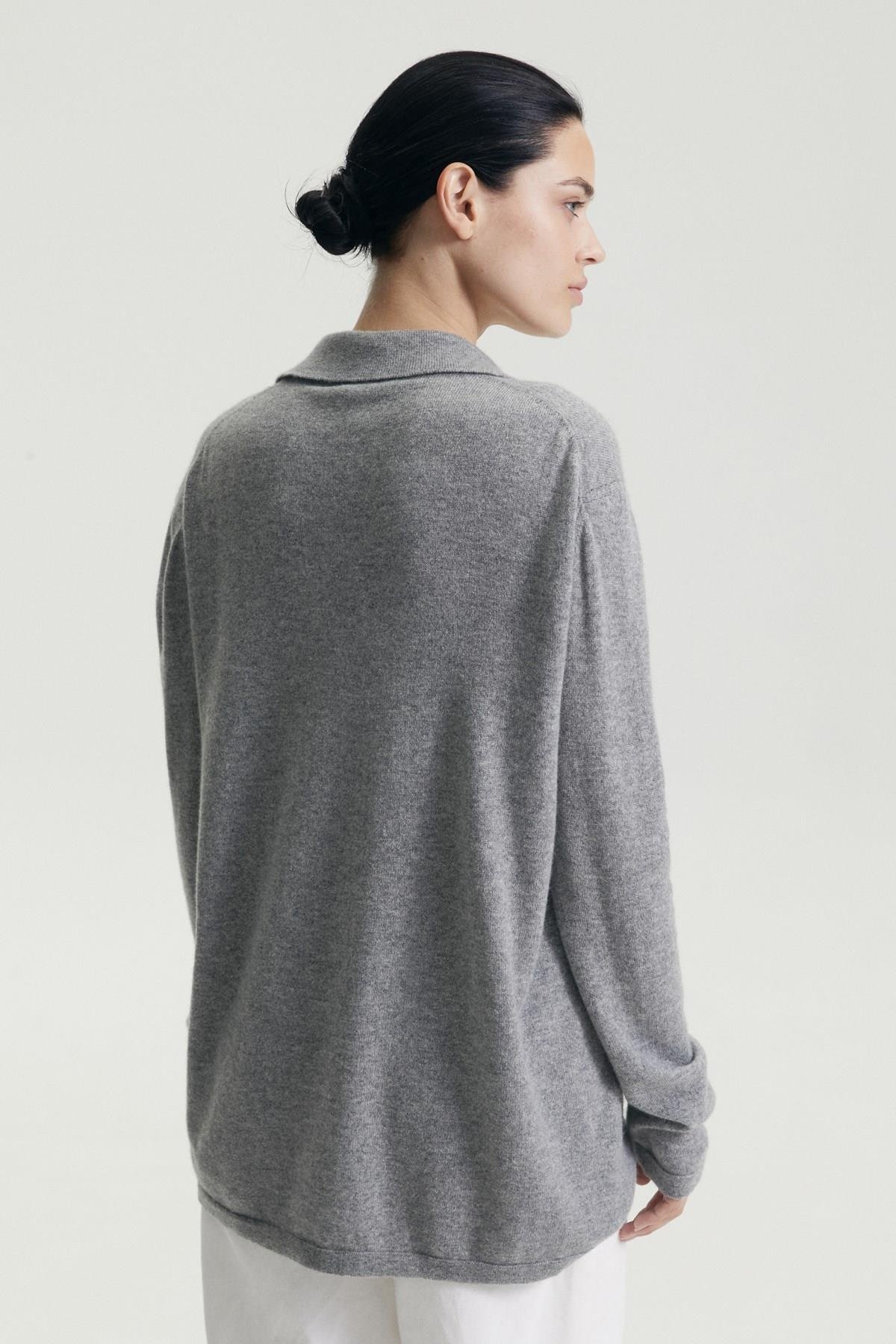 Ferraro A.Gri %100 Cashmere Gömlek Yaka Düğmeli Kadın Triko Ceket