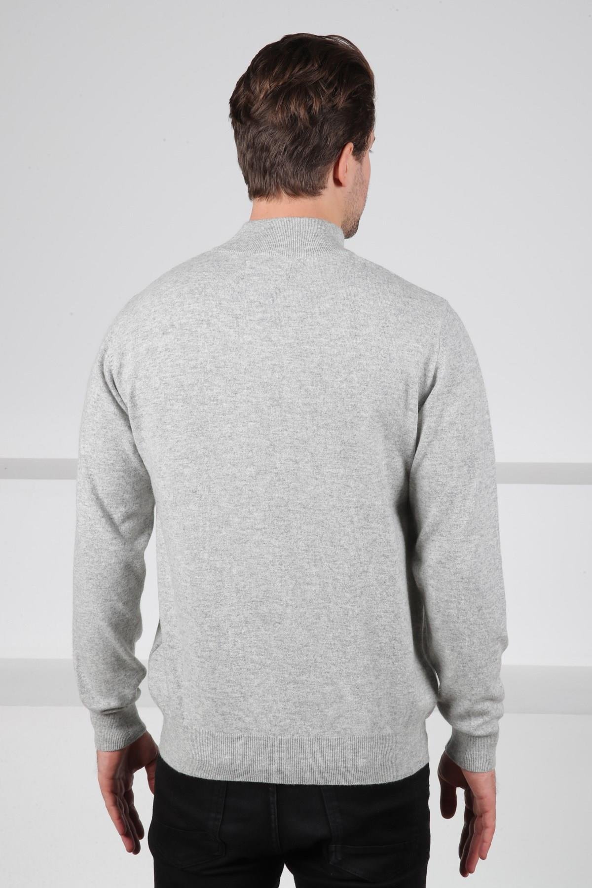 Ferraro A.Gri Düğmeli Yarım Balıkçı Yaka Uzun Kollu %100 Kuzu Yünü Erkek Triko Kazak