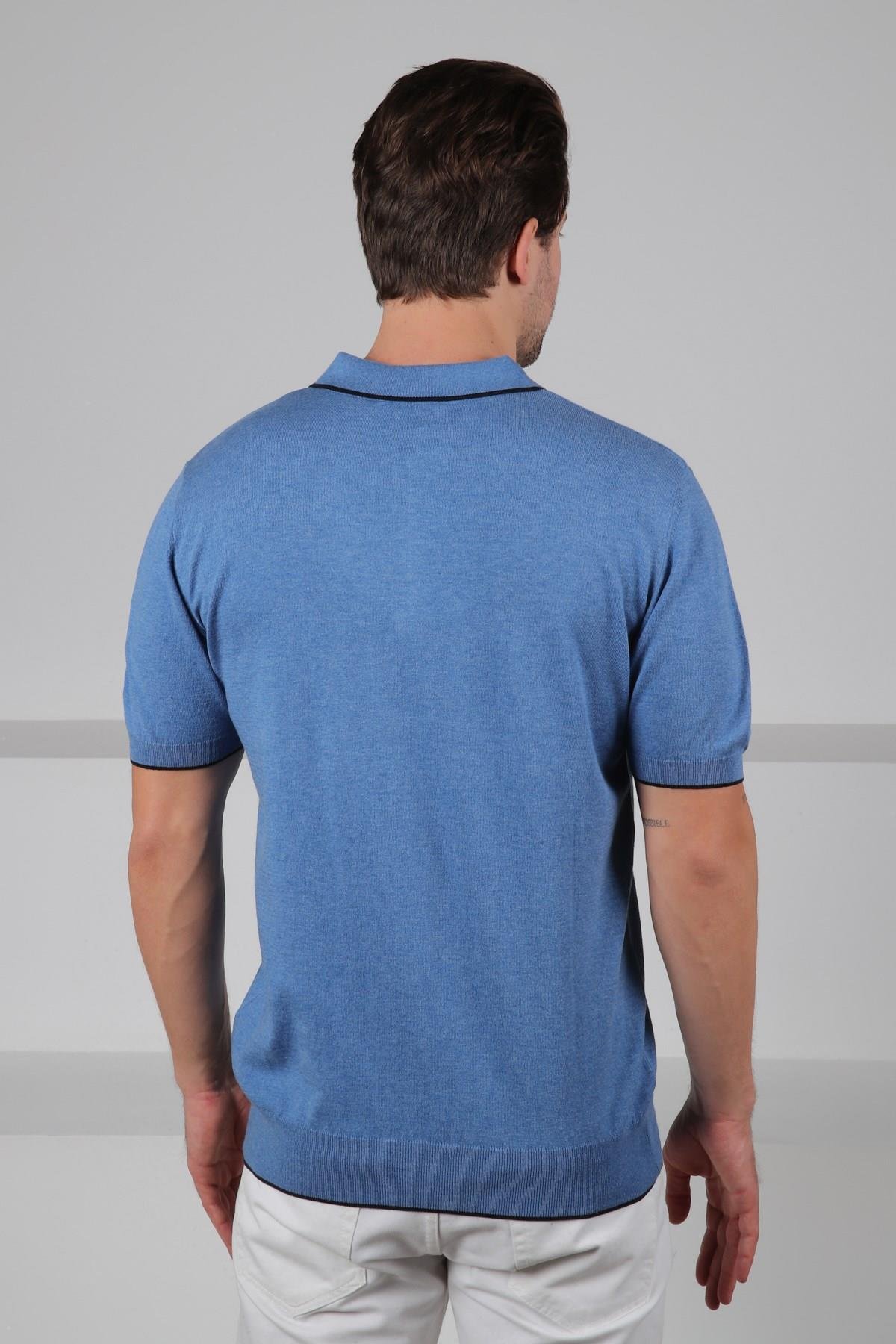 Ferraro A.Havacı Yaka Şerit Fermuarlı Erkek Pamuk Triko T-Shirt