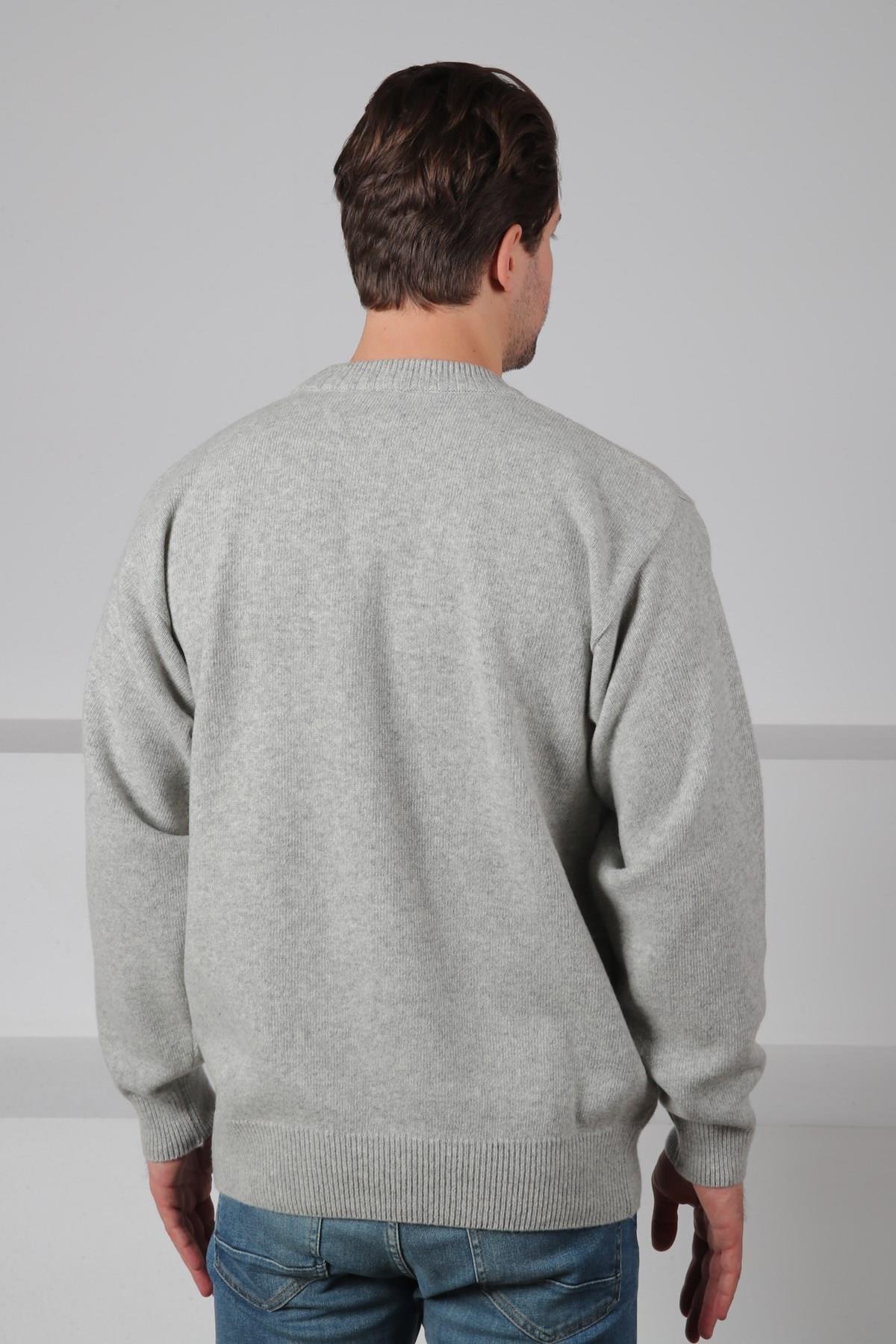 Ferraro A.Gri/Havacı Bisiklet Yaka Renk Bloklu Uzun Kollu %100 Kuzu Yünü Erkek Triko Kazak