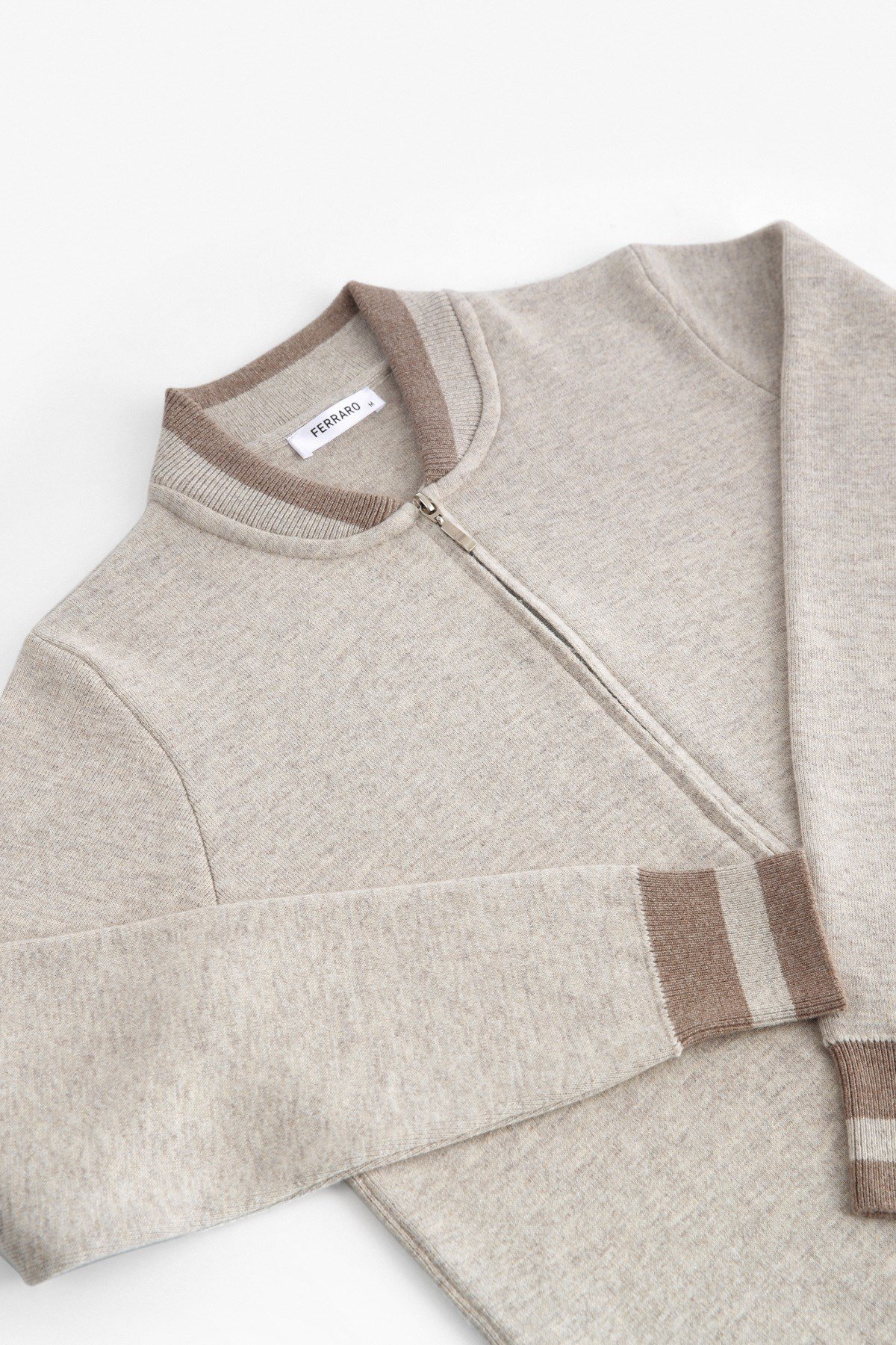 Ferraro A.Bej Bomber Yaka Kaşmirli Erkek Triko Hırka
