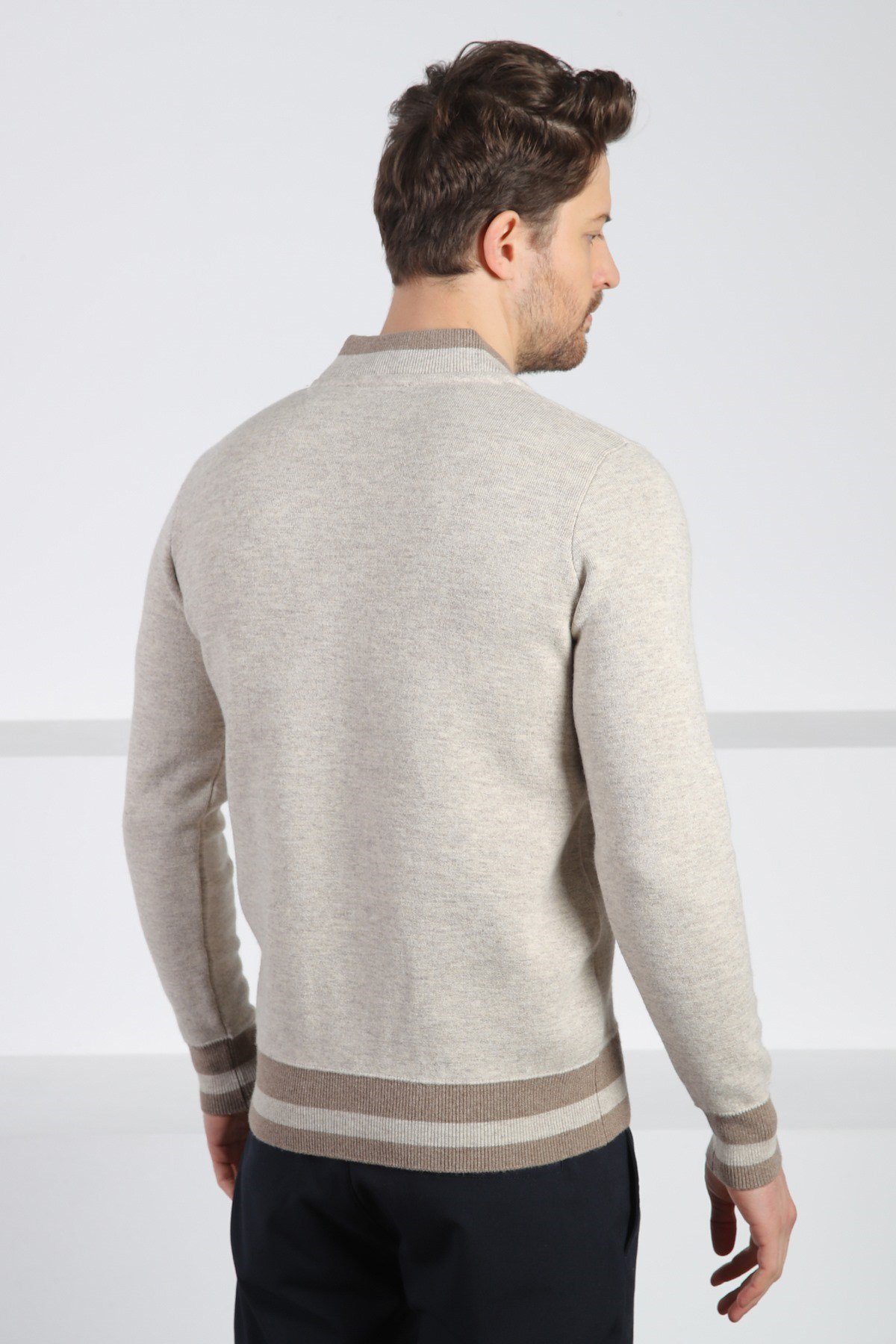 Ferraro A.Bej Bomber Yaka Kaşmirli Erkek Triko Hırka