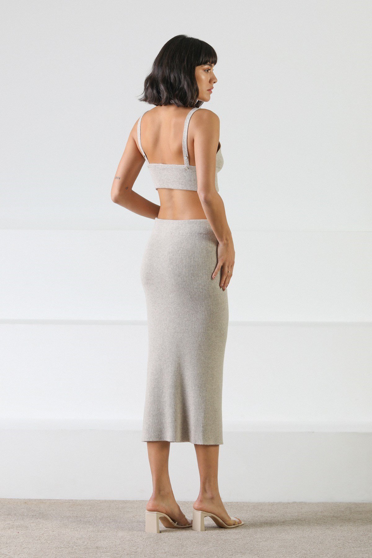 Ferraro A.Bej Düğmeli Kaşmirli Kadın Triko Etek