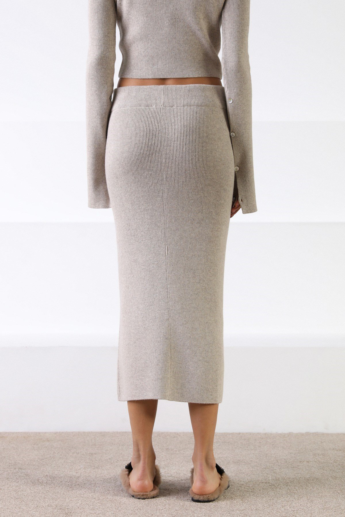 Ferraro A.Bej Fitilli Kaşmirli Kadın Triko Etek
